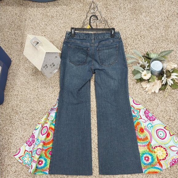 3444 Size 10 Loft Upcycled Bell-Bottoms In Blue and Green - Picture 4 of 5